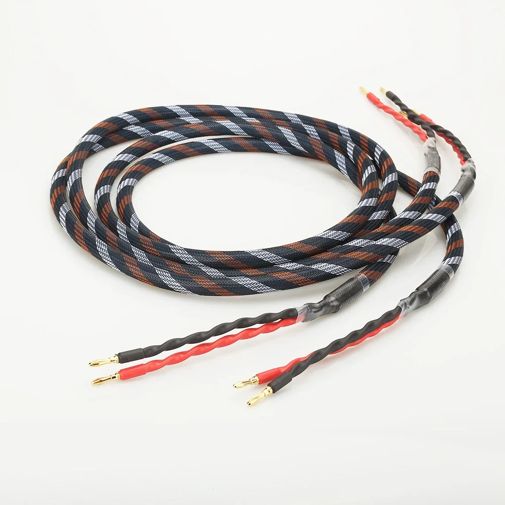 

Pair Golden Plated Audiophile Speaker Cable 2 banana to banana plug hifi speaker wire cable