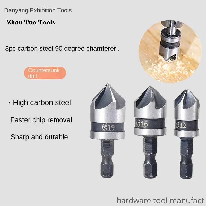 Titanium plated hexagonal handle five blade chamfering tool three piece set chamfering knife hole drilling oblique