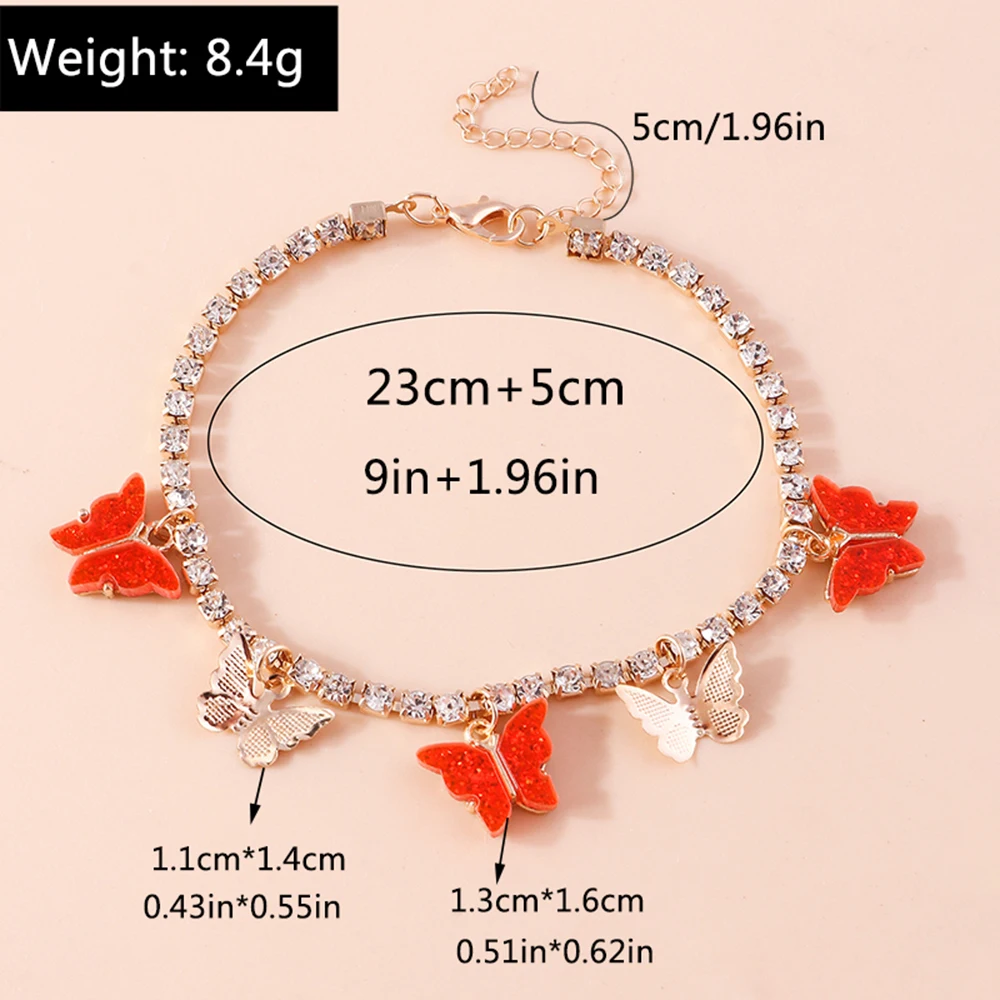 Aihua Modische Kristall-Tenniskette mit Schmetterling-Anhänger für Damen, Barfußkette für Fuß und Knöchel, Armband, Strand-Schmuck, Geschenke – Detail 14