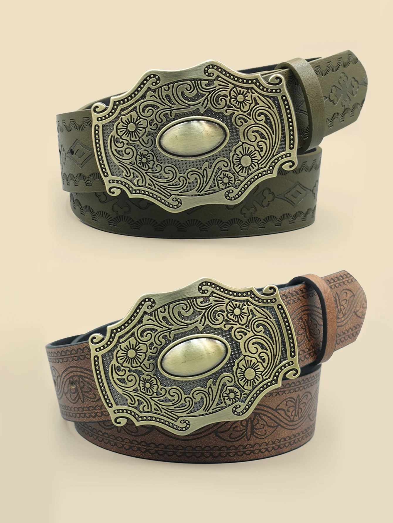 Damenmode-Gürtel im Vintage-Königlichen Stil mit Blumenmuster-Legierungsschnalle – perfekt für den täglichen Weg zur Arbeit und im Urlaub