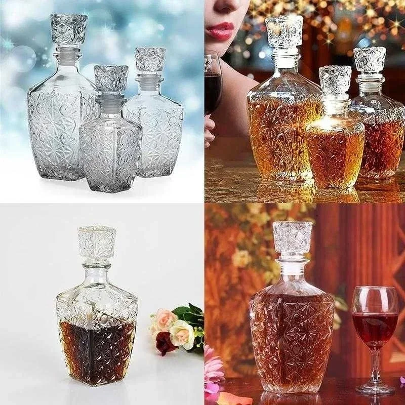 150/250/500/800ml Optional Crystal Glass Whiskey Liquor Wine Drinks Juice Transparent Bottle Wine Carafe Home Kitchen Tool