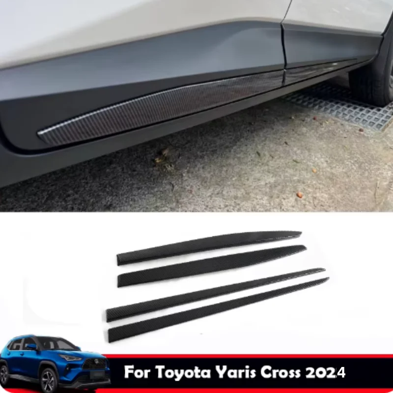 

For Toyota Yaris Cross 2024 Carbon fiber Chrome Car Side Door Body Molding anti-scratch Protector Side Strips accessories ABS