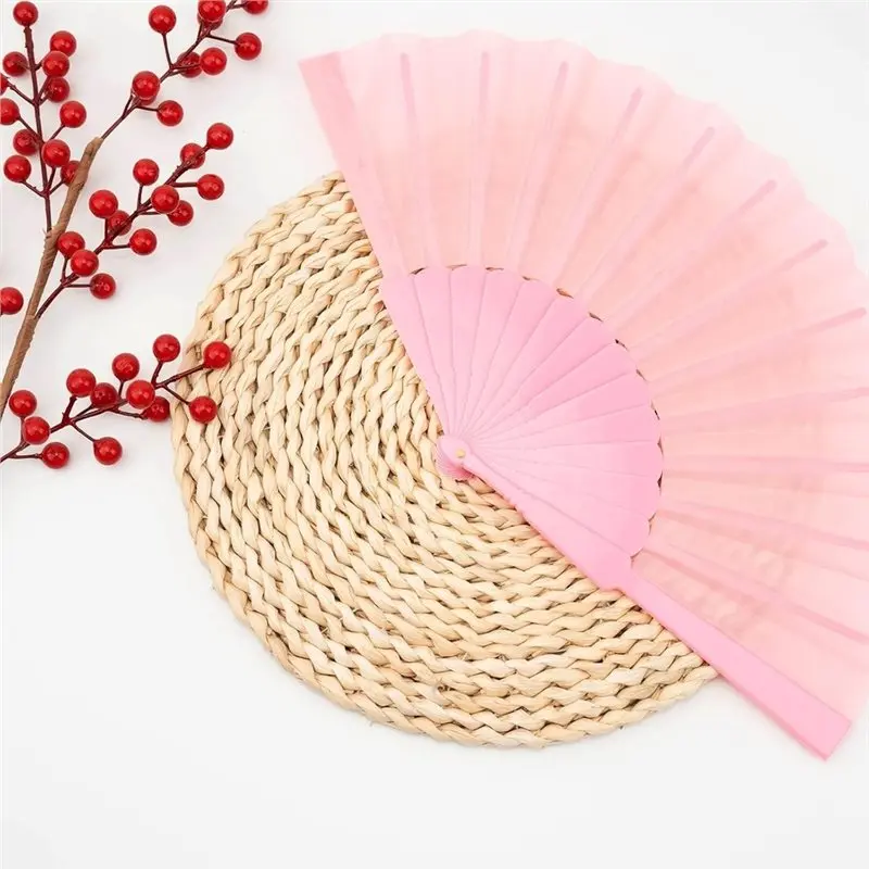 12PCS Folding Hand Fan Wedding Party Fan For Wedding, Tea Party, Travel, DIY Craft, Gift (Pink)
