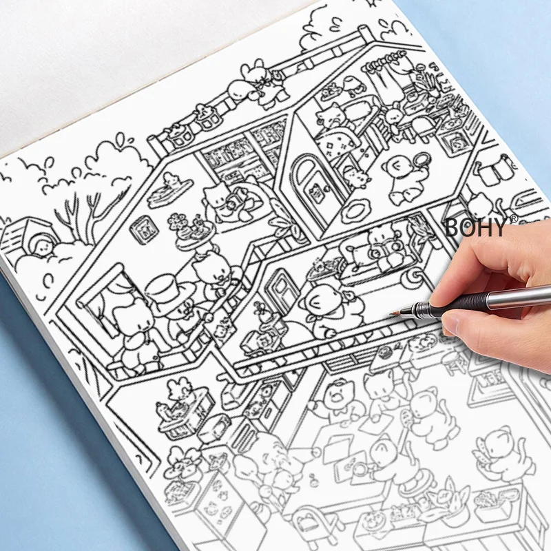1 Adult Decompression Immersive Line Drawing Book, Include Patterns As Home Rooms, and Cozy Cottages, with A Total of 24 Pages
