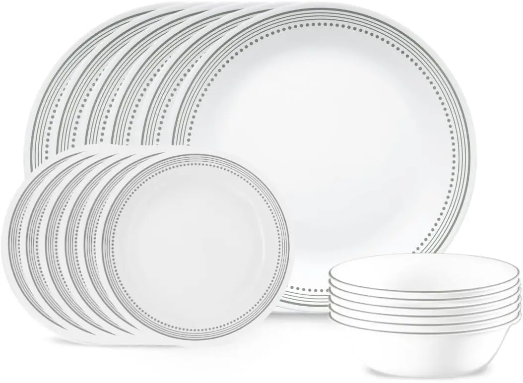 

18-Piece Dinnerware Set for 6, Triple-Layer Glass, Chip-Resistant, Lightweight Plates and Bowls in Mystic Gray