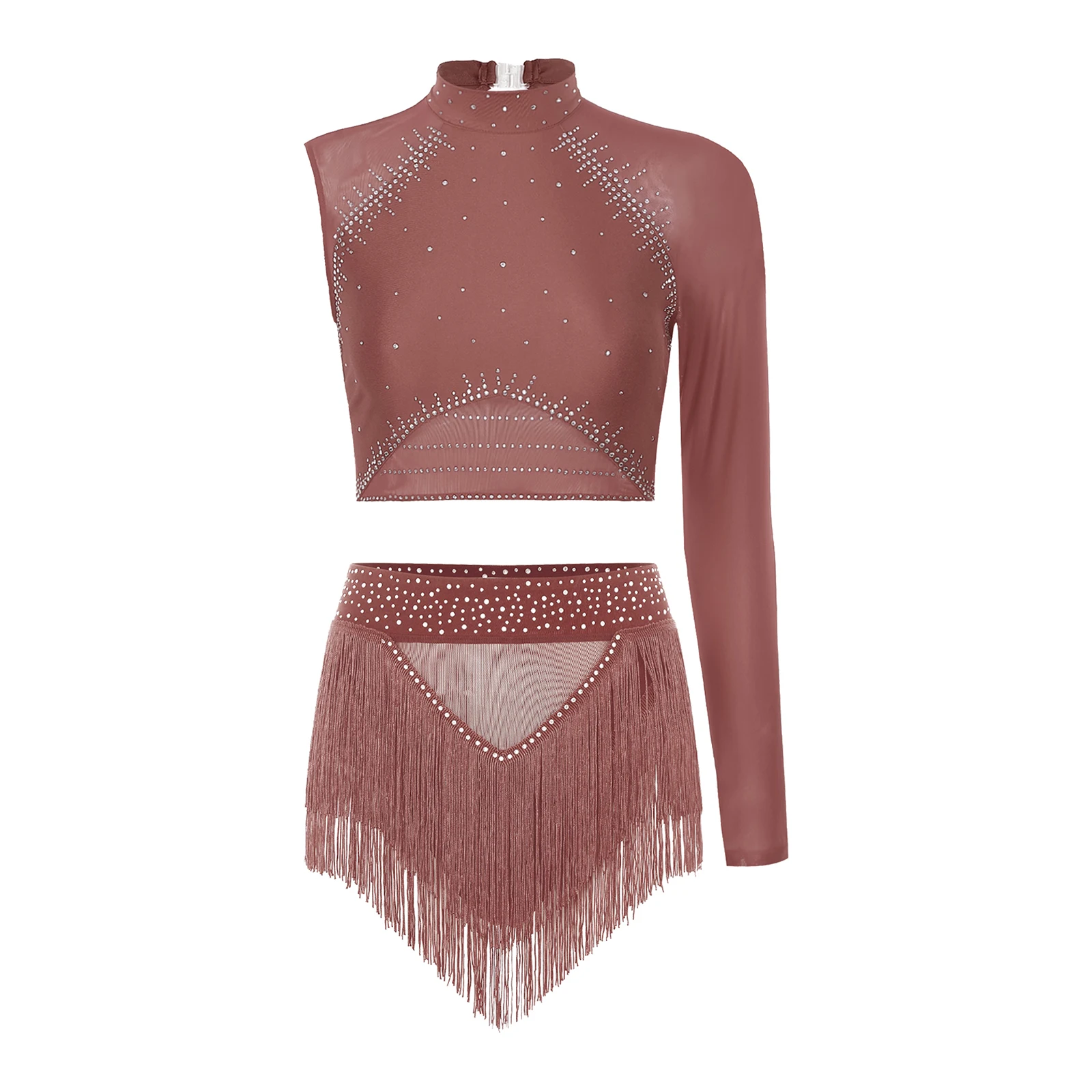 Traje de baile lírico latino para mujer, Ropa de baile, trajes de gimnasia de un hombro, Top corto de malla con bragas, trajes de patinaje artístico