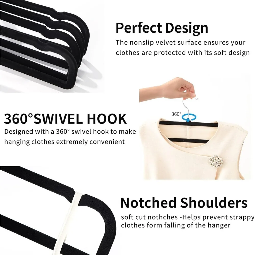 Velvet Pants Hangers with Non Slip Bar, 20 Pack Felt Slack/Trouser Hangers for Closet, Slim & Sleek Space Saving Closet Hangers