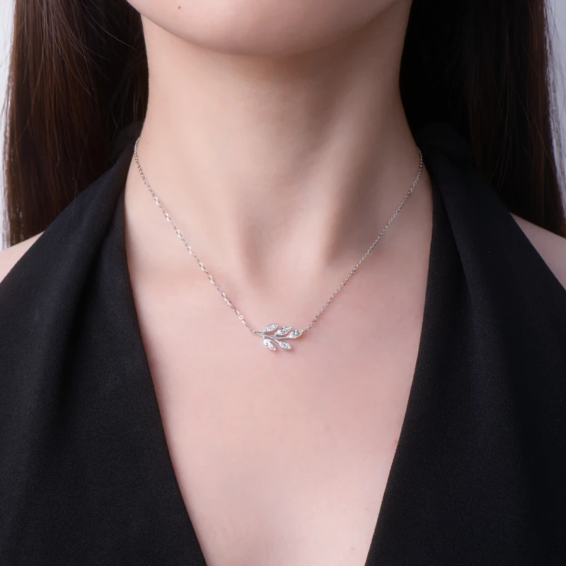 

IOGOU Marquise Cut D Moissanite Leaf Pendant Diamond Necklace for Women Silver 925 Real Fine Jewelry Engagement Wedding Gift