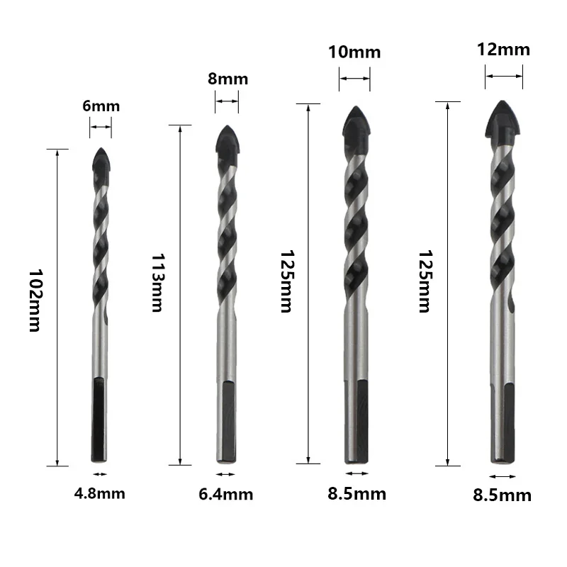 Multifunctional Carbide Drill Bit Set Triangular Handle Drill Bit For Ceramic Tile Glass Wood Concrete Wall Metal Drilling Tools