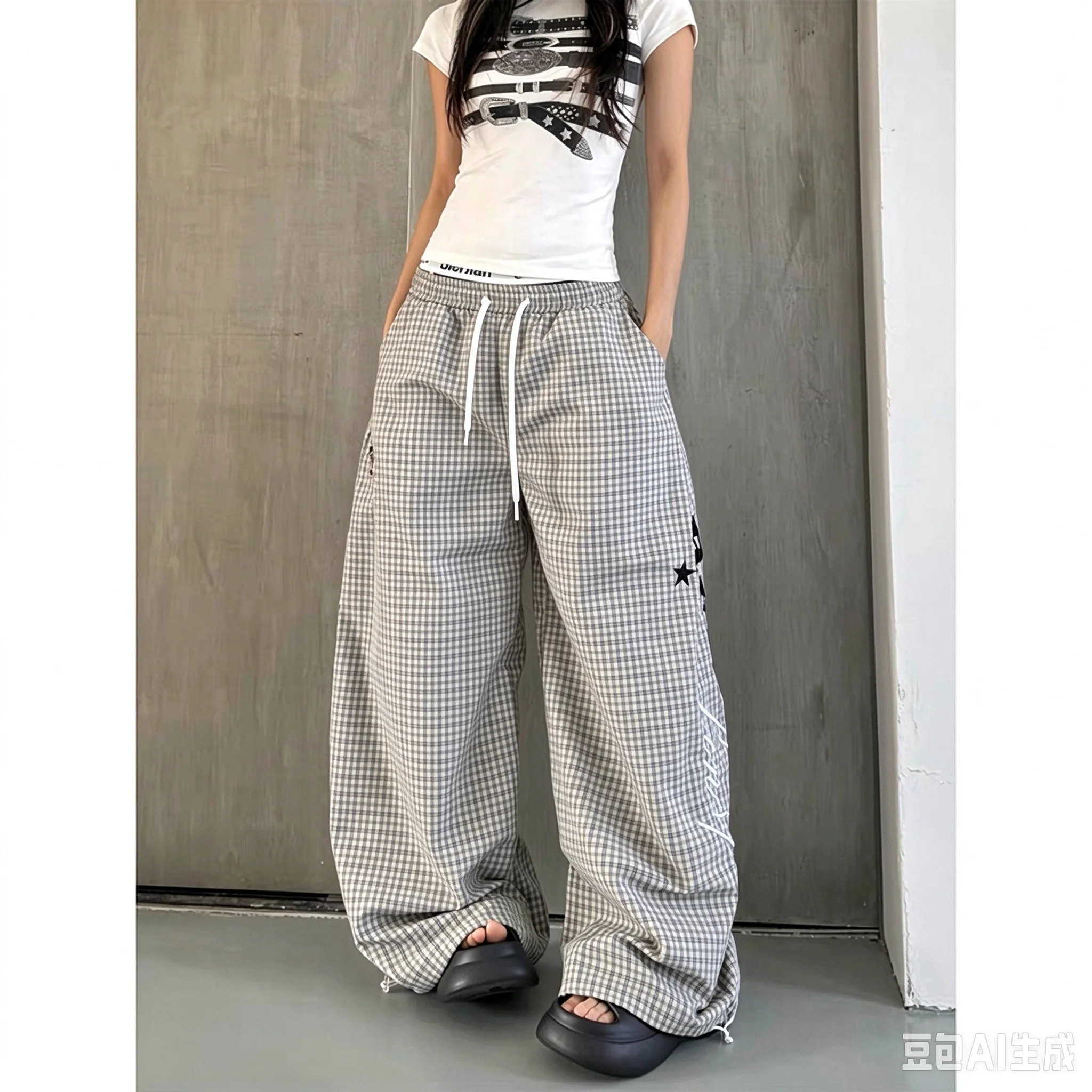 Men Women Straight Leg Quick Dry Trousers 3D Printed Orange Checkered Star Pattern Streetwear Elastic Waist Sport Long Pants