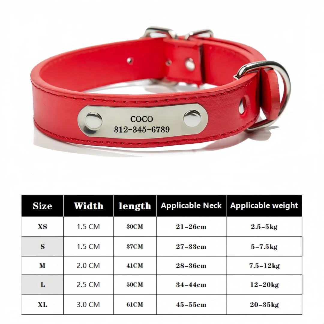 Personalisiertes Hundehalsband mit Namen, geschnitzt, ID-Tag, Anti-Verlust, solides PU-Lederhalsband für kleine, mittelgroße und große Hunde, Welpen, Katzen, Heimtierbedarf – Detail 10