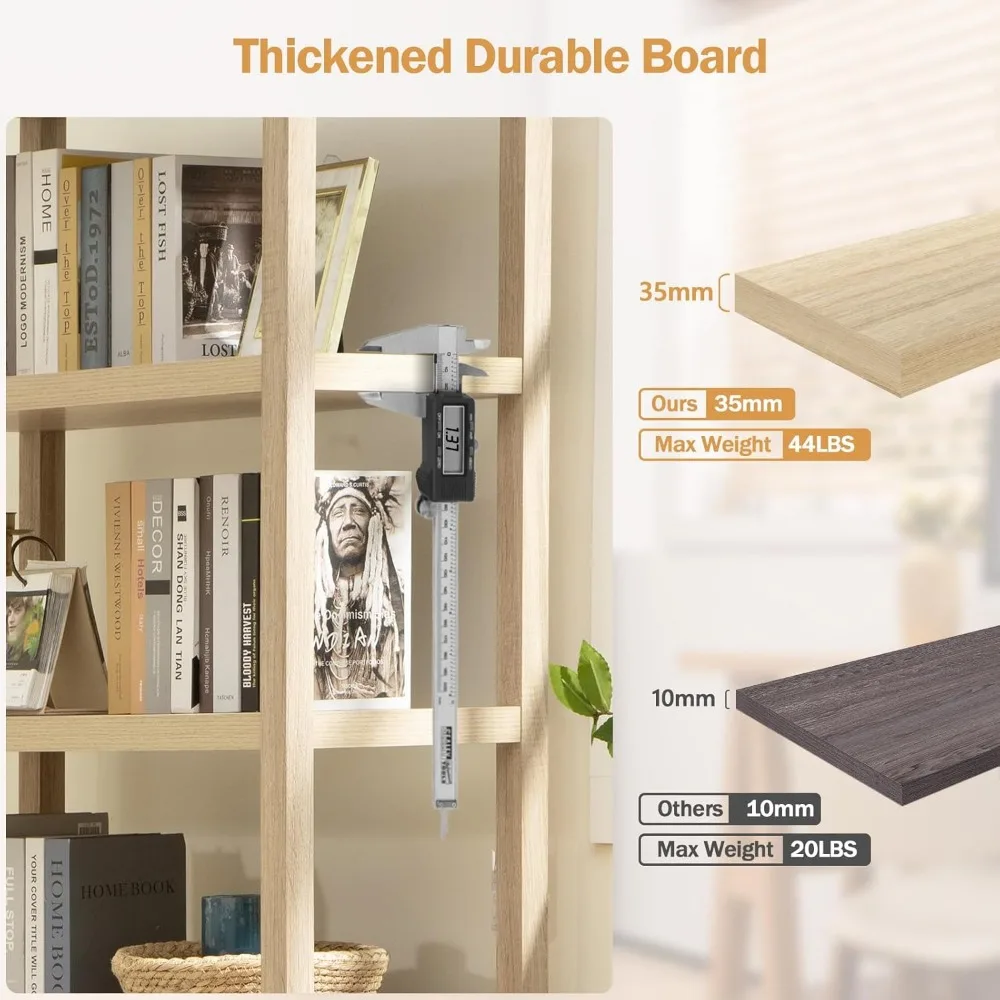 Rak Buku 5 Tingkat Rak Buku Rotan Boho 71 "Rak Buku Tinggi dengan Pintu Rak Penyimpanan Rak Buku Besar Rak Buku Rumah Pertanian