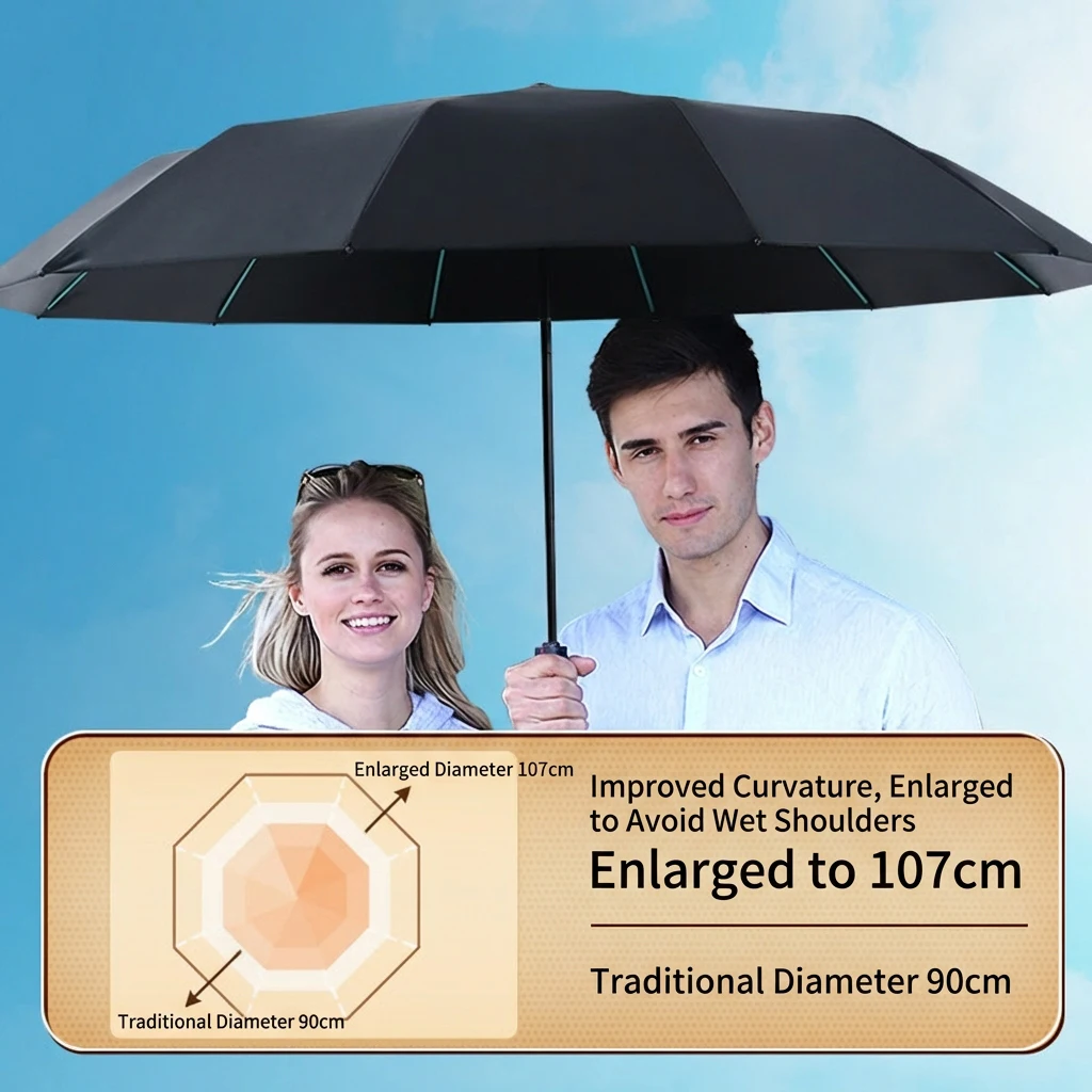 60 Ribs Reinforced Umbrella Large Size Thickened Fabric Foldable Sunshade Rain Umbrella Anti-UV Business Travel Umbrella