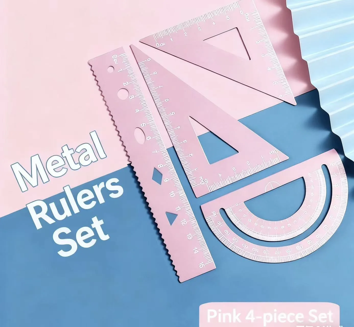 Metal 20CM Set Square Four-piece Set Student Specialized Ruler Protractor Triangle Ruler Metal Multi-functional Ruler Set