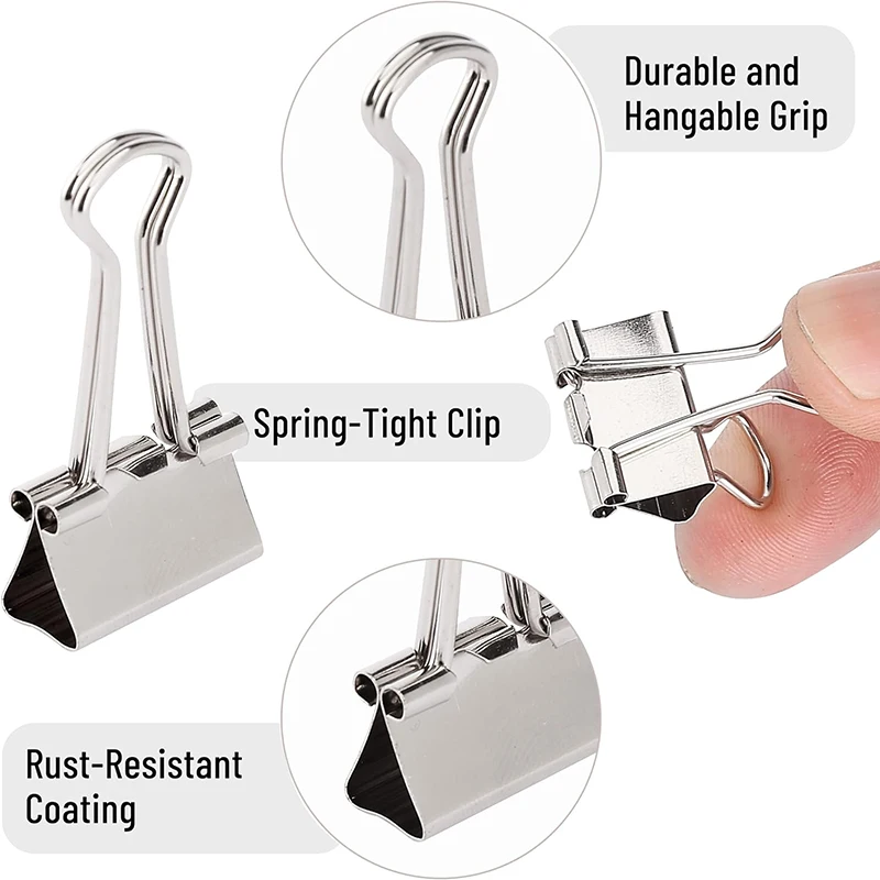 5-30 Pcs Binder Clips Metal File Paper Clips stainless Paper Clip Clamp 15/19/32/50mm Stationery Clip Office School Supplies