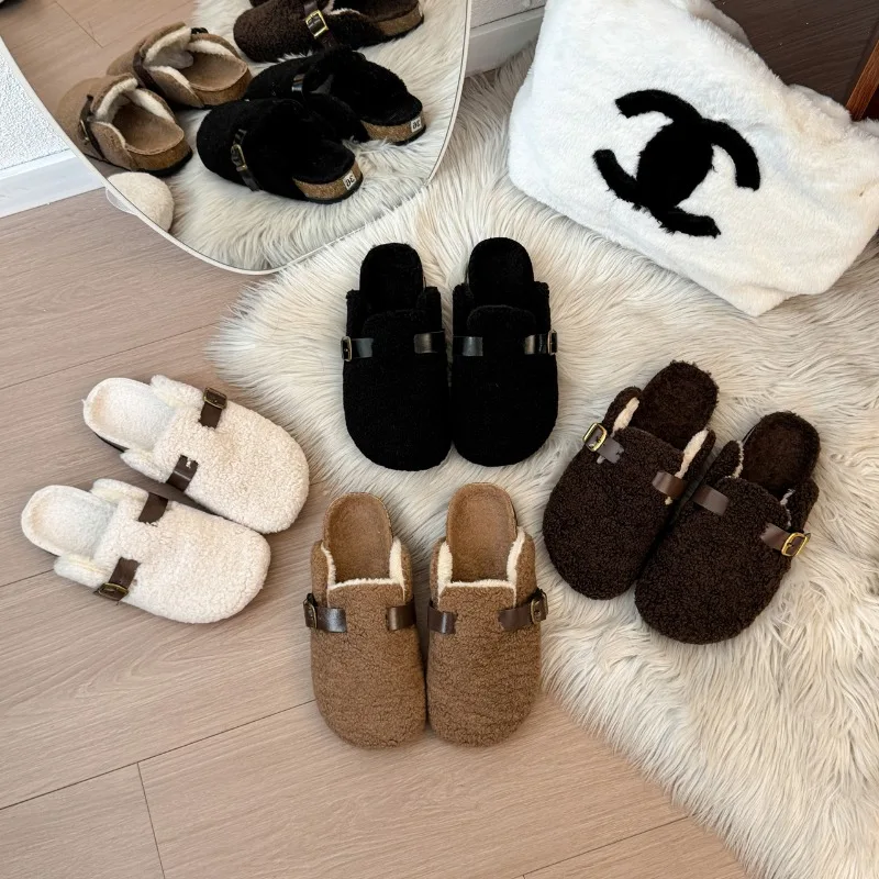 

Autumn and Winter New Internet Celebrity Fashion Versatile Fur Slippers Outerwear Retro One-pedal Wrap-head Slippers