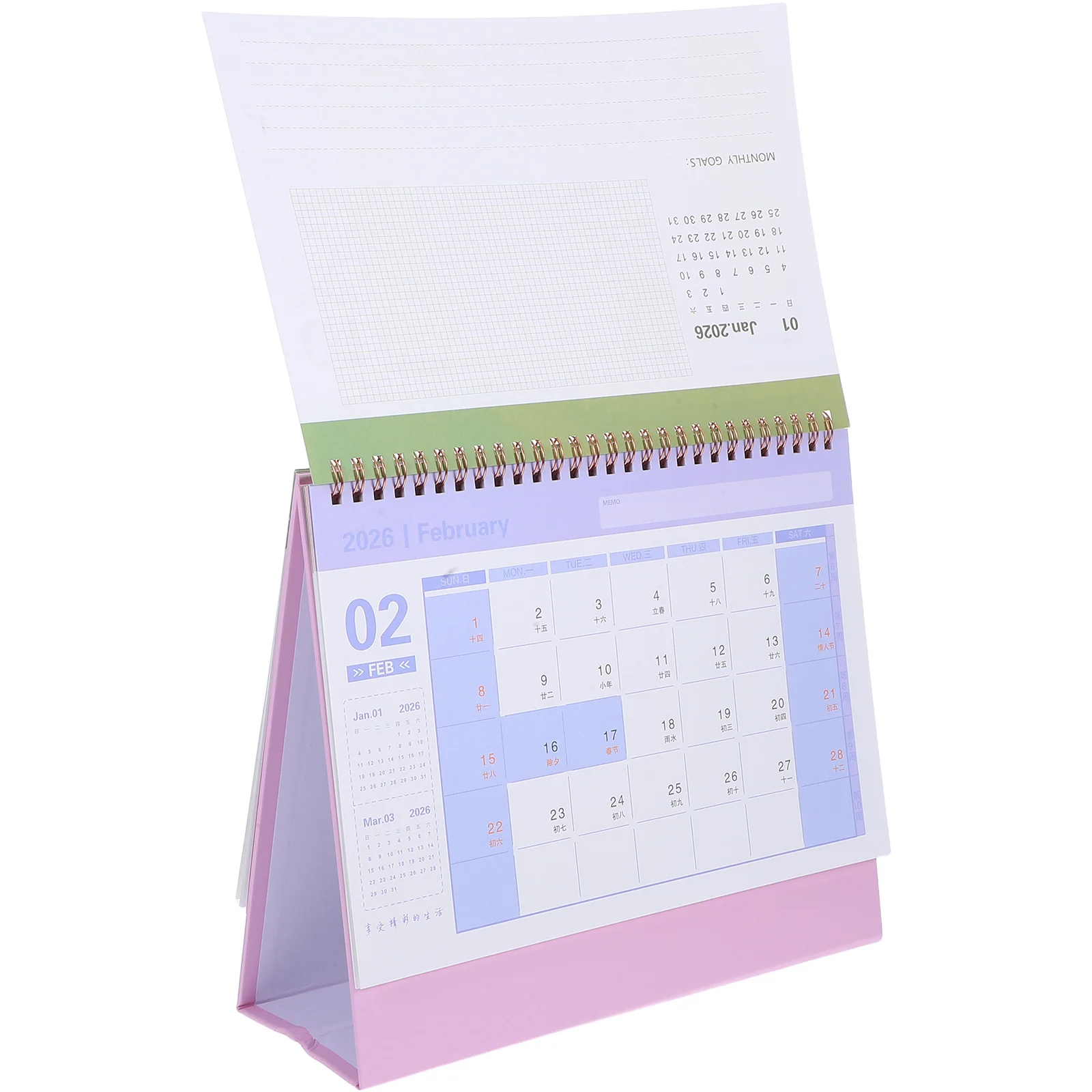 2026 Desk Calendar Green Minimalist Stand Up Foldable Design Desktop Planner for Home Office Use Monthly Planner Desktop