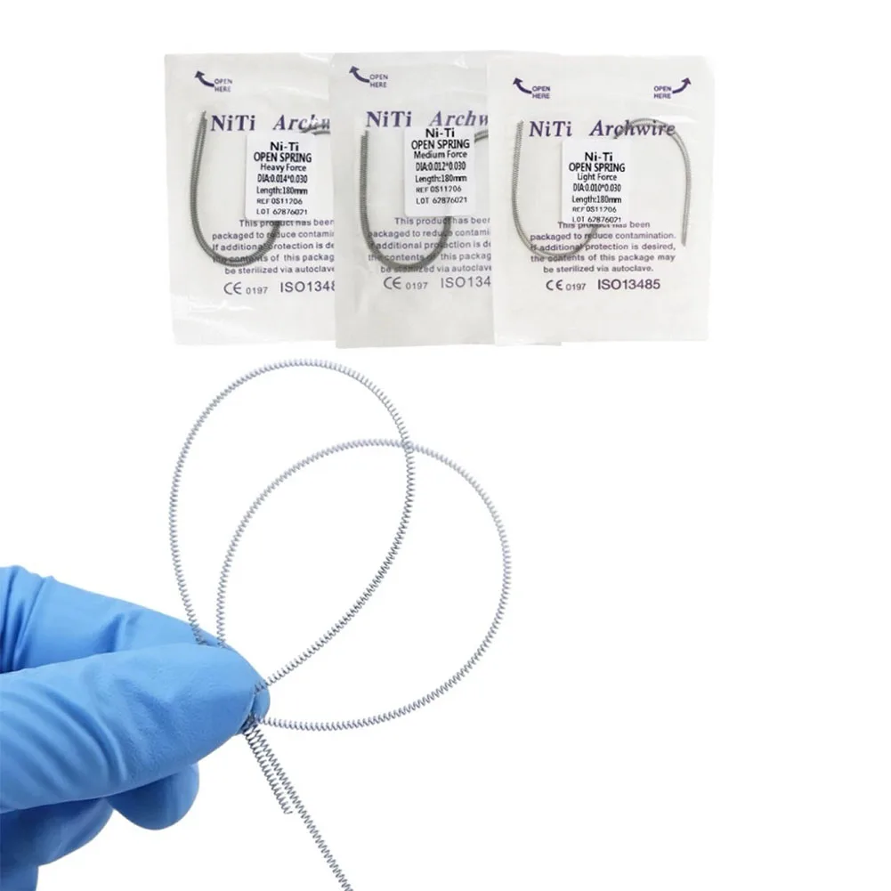 10 Packs/20Pcs Orthodontic NiTi Open Coil Spring 180mm 0.080‑0.014Inch Light Medium Heavy Force Dental Teeth Open NiTi Spring