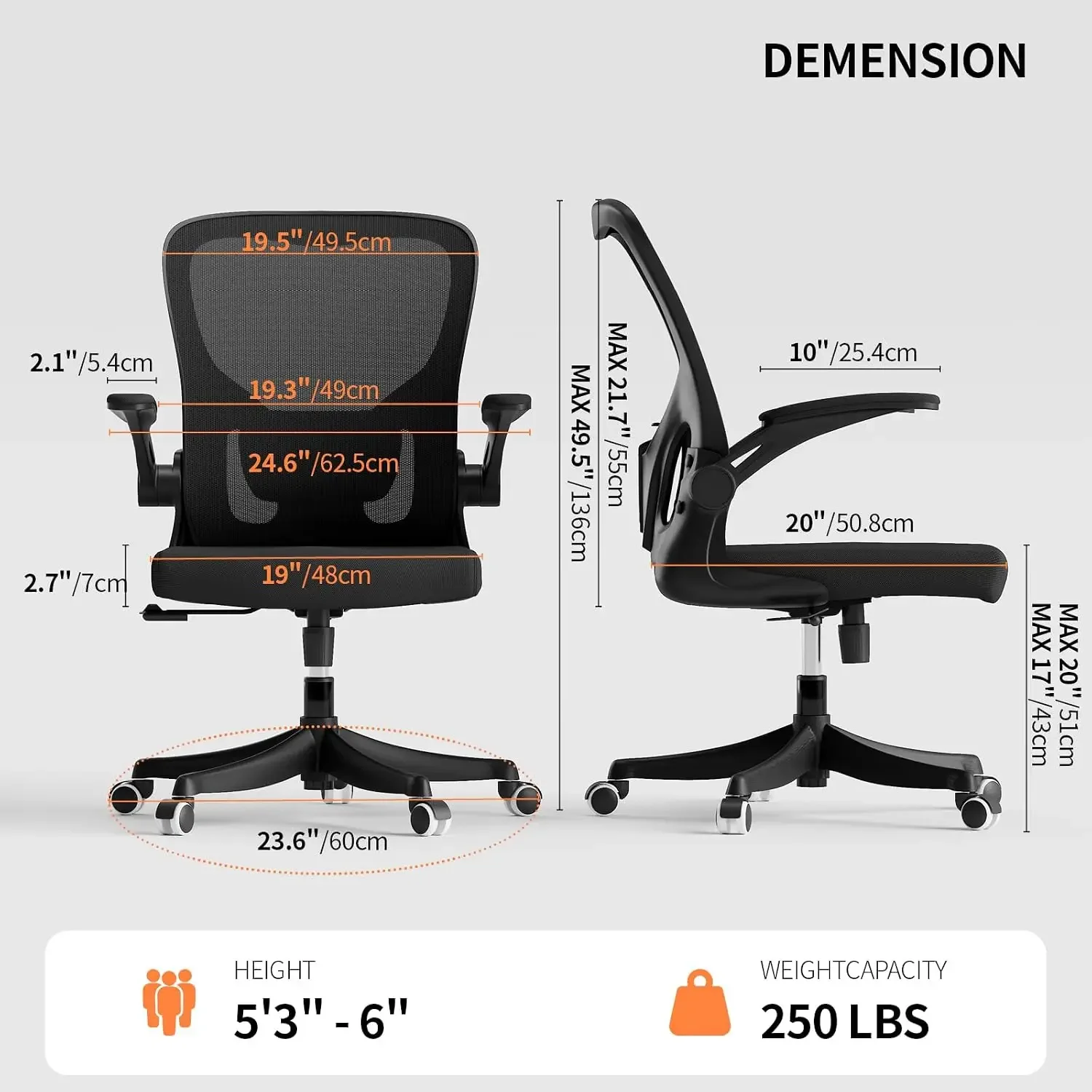 Monhey Ergonomic Office Chair, Adjustable Lumbar Support Desk Chair, Black