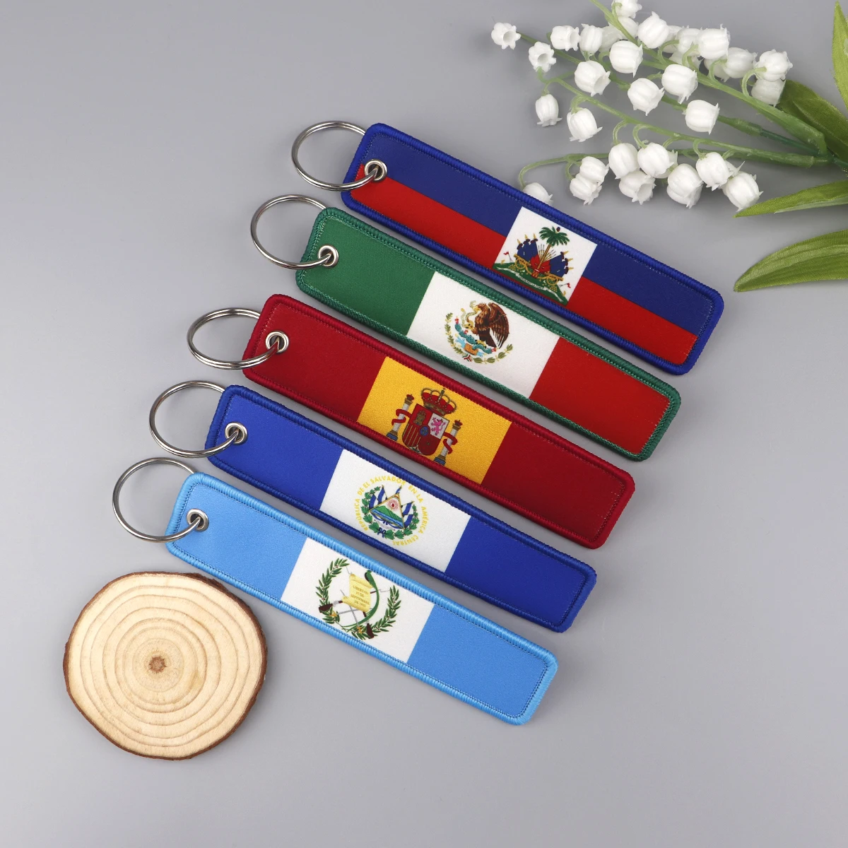 National Flags Embroidered Keys Cool Man Key Tags Keychain for Car Motorcycles Keyring Holder Accessories Gifts for Friends