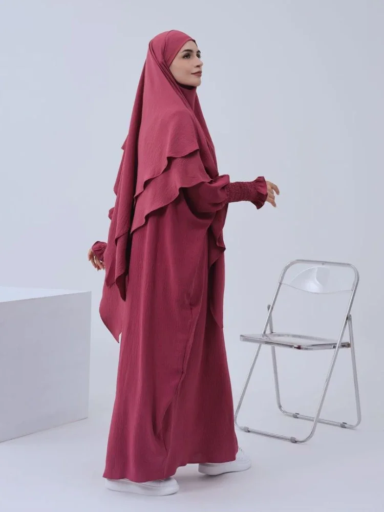 Eid Donne Musulmane Abaya Lungo Khimar Vestito 2 Pezzi Set Indumento di Preghiera Abaya Hijab Copertura Completa Veste Ramadan Caftano Djellaba 2025