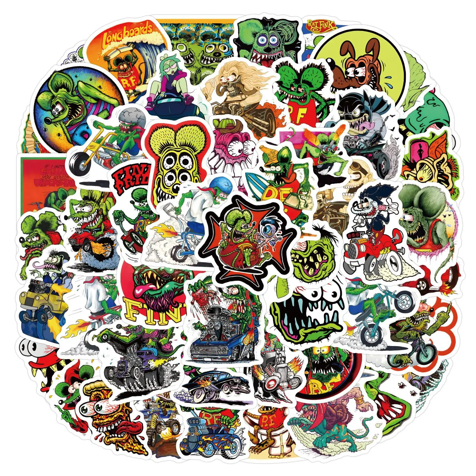 60pcs Tales of the Rat Fink Stickers for DIY Notebook Stationery Guitar Skateboard Phone Water Cup Luggage Waterproof Sticker