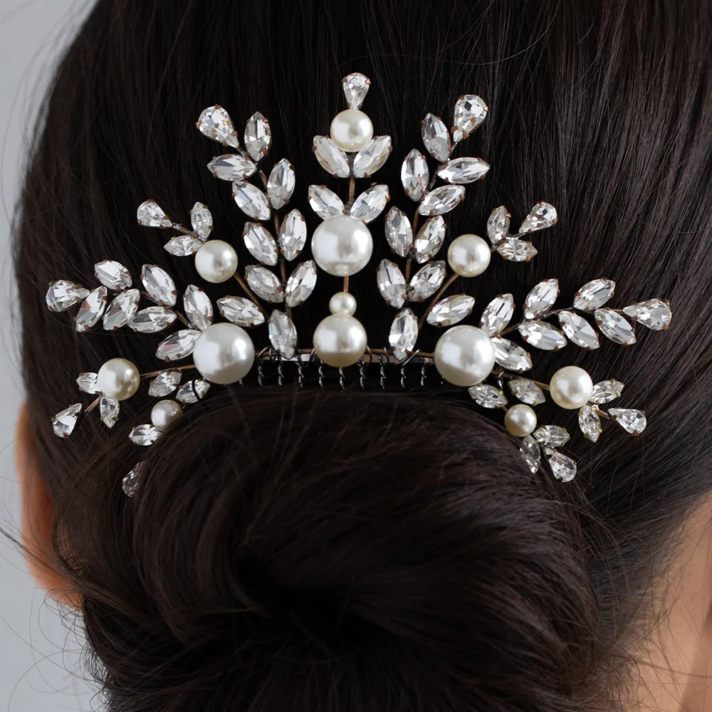 Elegant Bridal Hair Comb Wedding Hair Accessories Headdress Crystal Pearl Bride Hairpin Side Comb For Women Wedding Headpieces