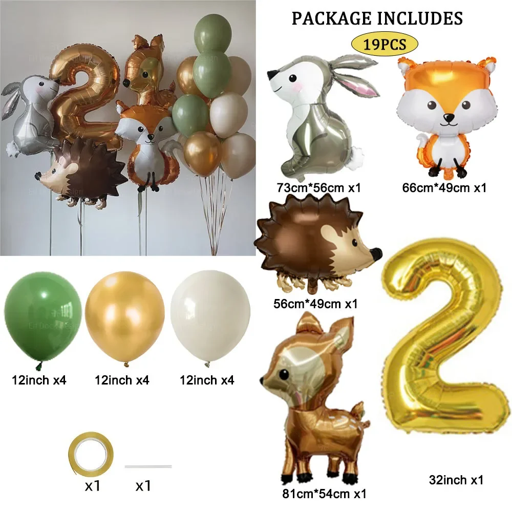 19 قطعة القنفذ الغزلان الثعلب أرنب بالون مجموعة الذهب عدد بالون الغابات الحيوان عيد ميلاد سعيد زينة الحفلات هدايا الاطفال