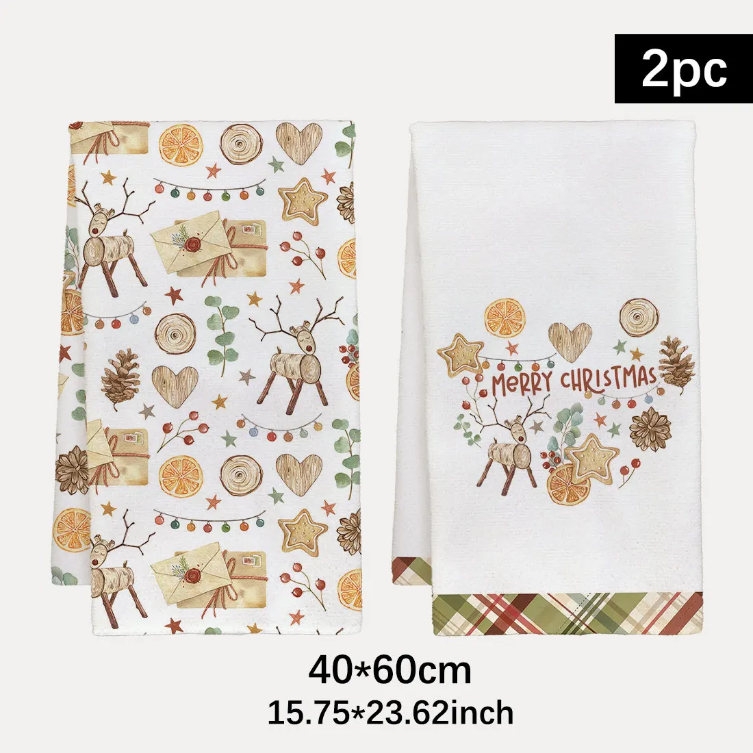 2PCS Kitchen Towels Cute Deer Love Star Biscuits Christmas Pattern, 40x60cm Ultra fine Fiber Christmas Home Decoration,2026 Gift