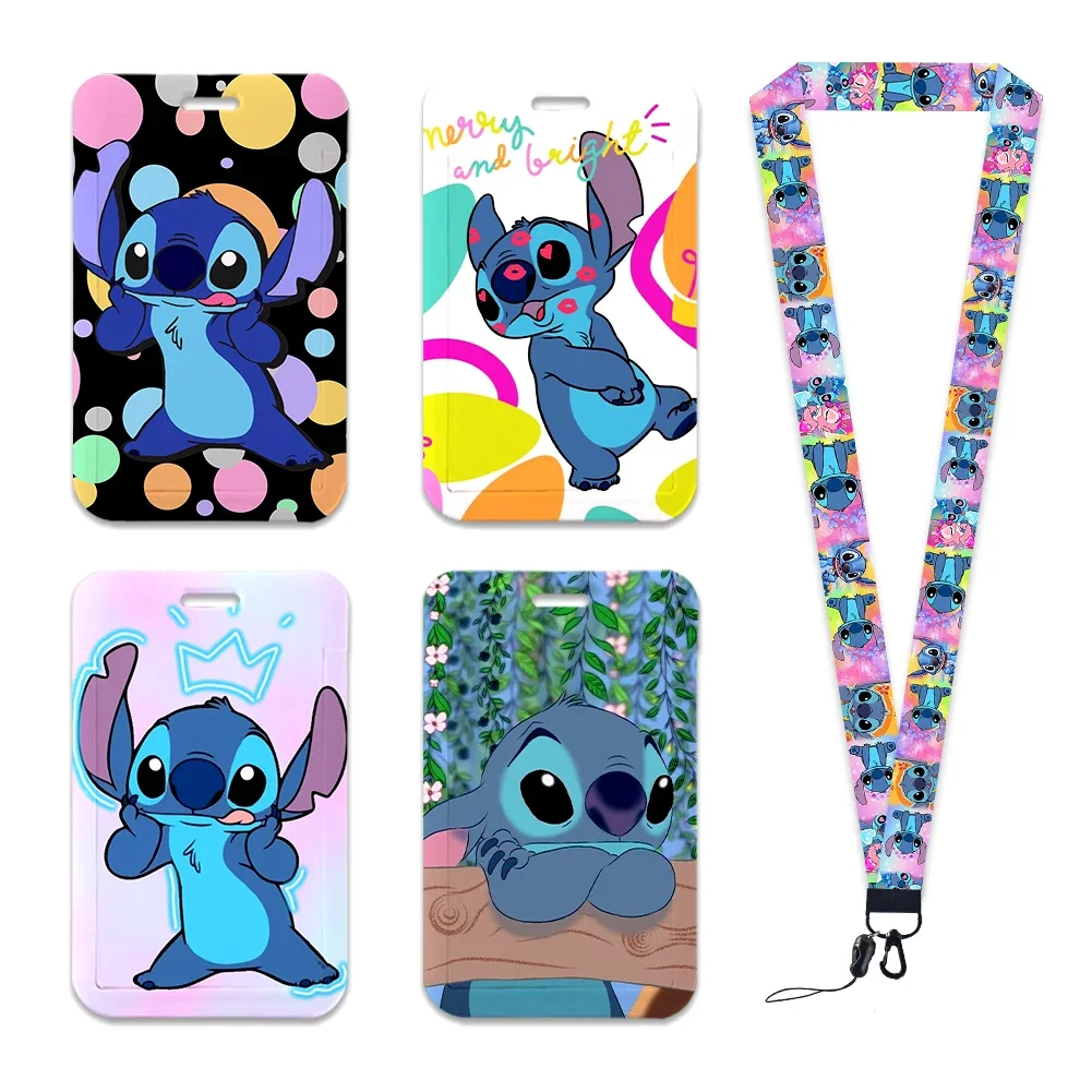 Disney Stitch etui na karty kredytowe smycz dla dzieci posiadacze plakietka identyfikacyjna damski etui na karty identyfikacyjny smycz na szyje brelok na zamówienie