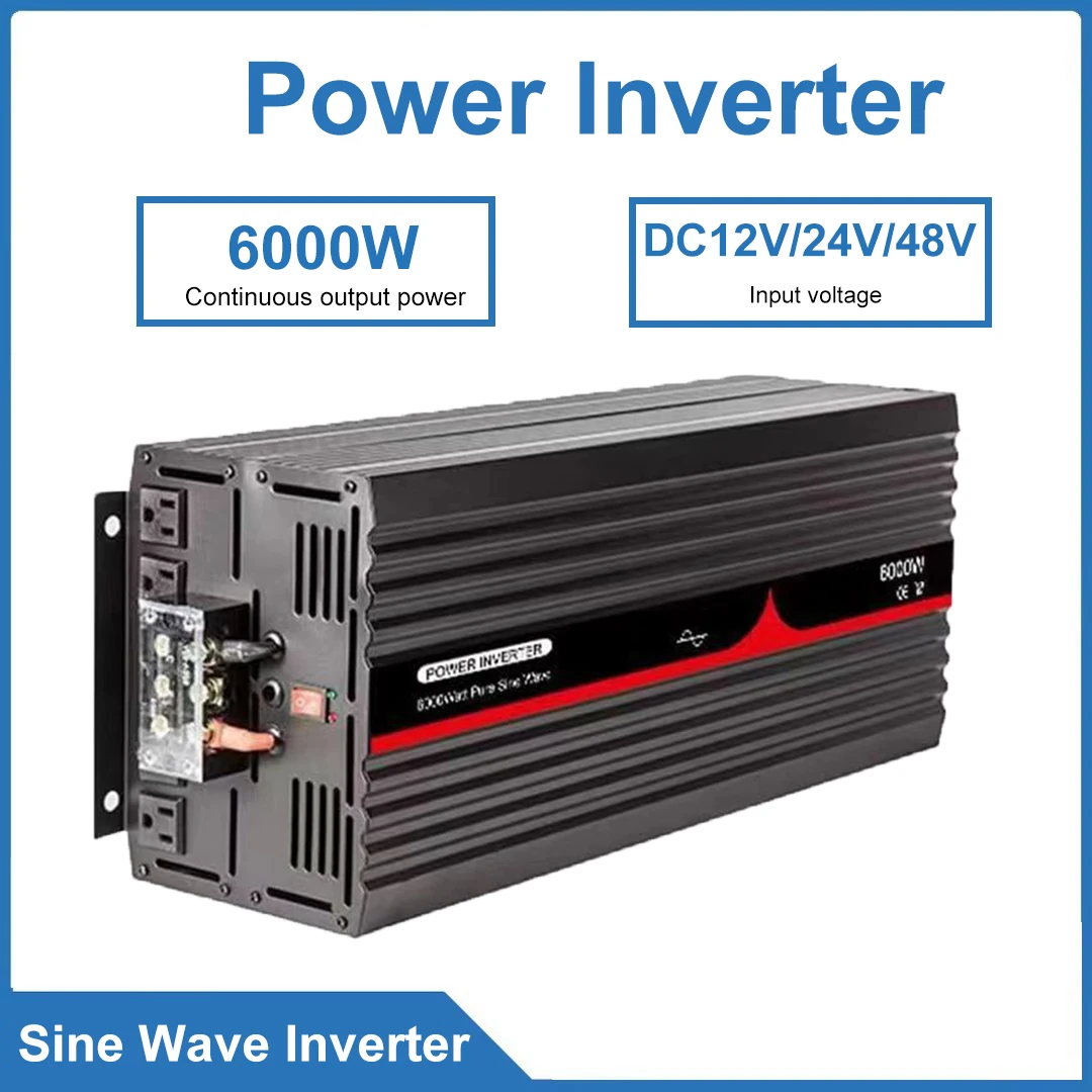 

Инвертор чистой синусоиды 6000 Вт, DC 12В/24В/48В, AC 100-120В/AC 220-240В, с функцией защиты от обратного подключения аккумулятора