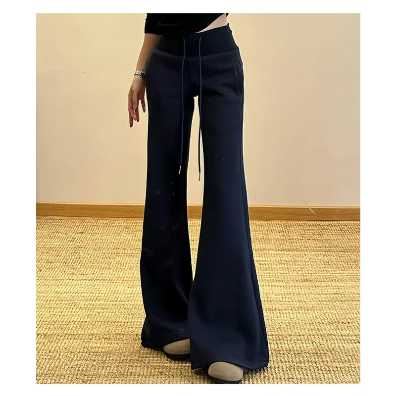 Grey Slightly Flared Casual Pants Women New Autumn Style High-waisted Slimming Drooping Effect The Same Fleece Flared Sweatpants
