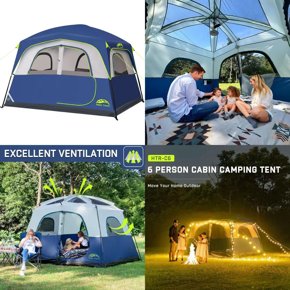 

Водонепроницаемая палатка для кемпинга на 6 человек с дождевиком, простая установка, 5 сетчатых окон и сумка для переноски для приключений на открытом воздухе