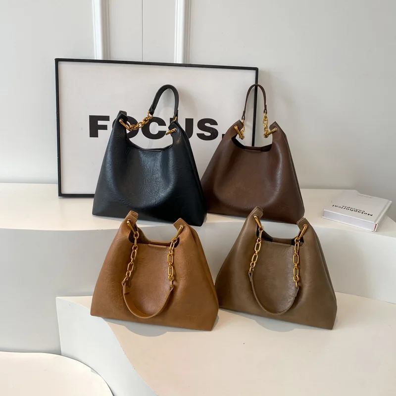 

2025 Spring Vintage Underarm Bag for Women, Genuine Leather Multi-way Shoulder Crossbody Purse, Retro Chic Large Capacity Tote