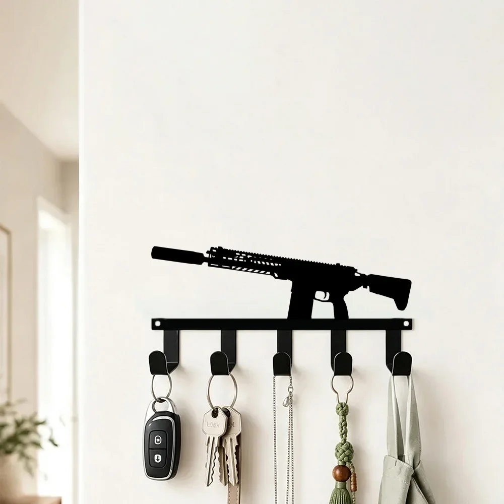 CIFBUY Tactical Rifle Iron Wall Art Metal Key Holder Hook Rack Decor for Entryway Office Garage Home Hanging Ornament Gift