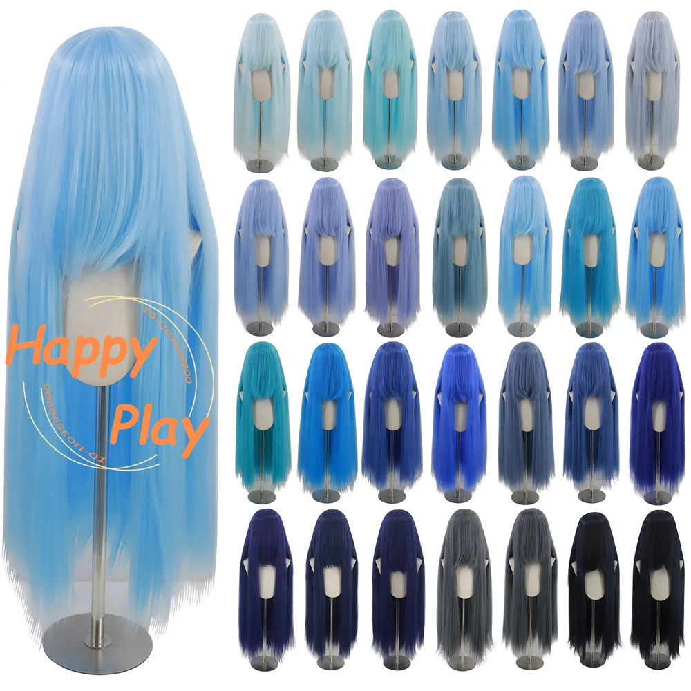 

Synthetic 100cm Cosplay Wig With 35cm Bangs For Women Blue Colourful Solid Color Wigs Heat Resistant Hair Halloween Christmas