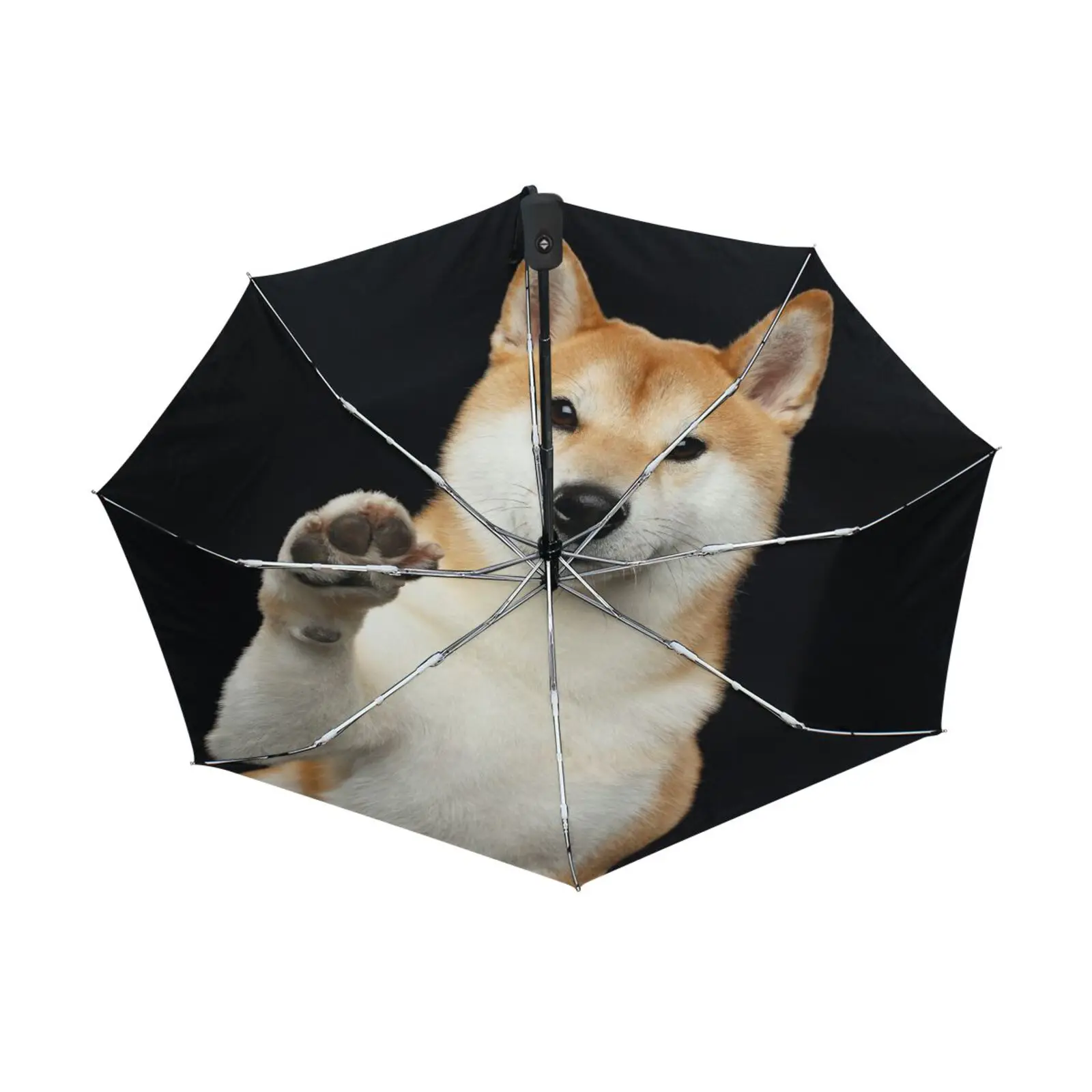 Lovely Corgi Dog Fully Automatic UV Umbrella Rain Women Portable Three Folding Umbrella Male Parasol Outside Black Coating