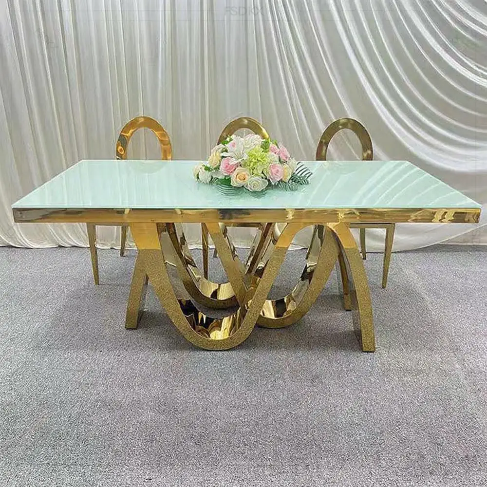 FSDKX Popular Design, High-quality Stainless Steel Tempered Glass Tabletop Banquet Table for Wedding Party Decoration