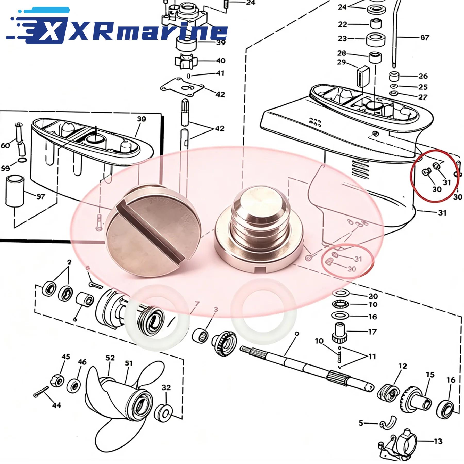 2 Pack 0307551 307551 Lower Unit Gearcase Oil Drain Screw Kit 311598 for OMC Johnson Evinrude 20 To 75HP V4 V6 E-TEC Cobra Drive