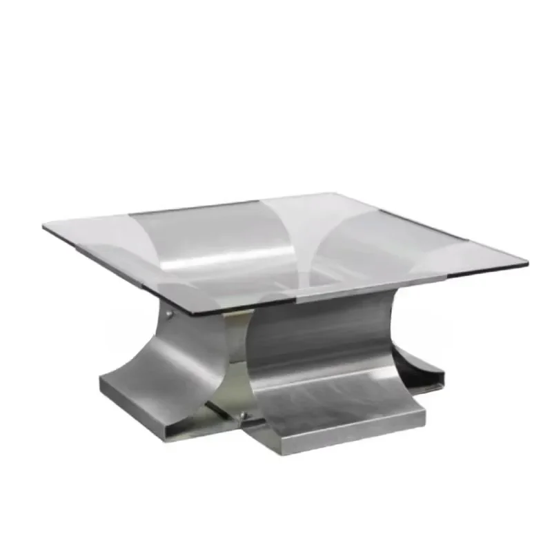 X Italian Minimalist Stainless Steel Tempered Glass Living Room Coffee Table Coffee Table Club Low Coffee Table