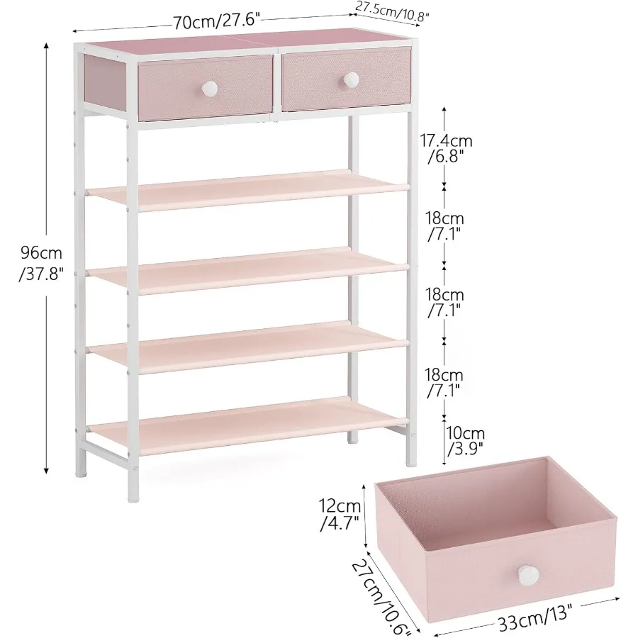 رف الأحذية منظم الأحذية 5 طبقات مع درجين تخزين الأحذية المعدنية لمدة 1620 زوجًا من الأحذية مع أرفف قماشية وسطح خشبي Na