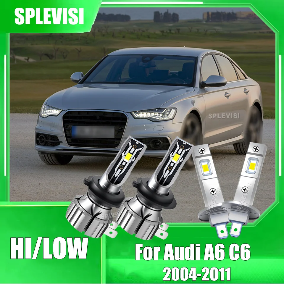 

All-Season Weatherproof H1 H7 6000K White LED Headlights High Low Beam For Audi A6 C6 2004 2005 2006 2007 2008 2009 2010 2011