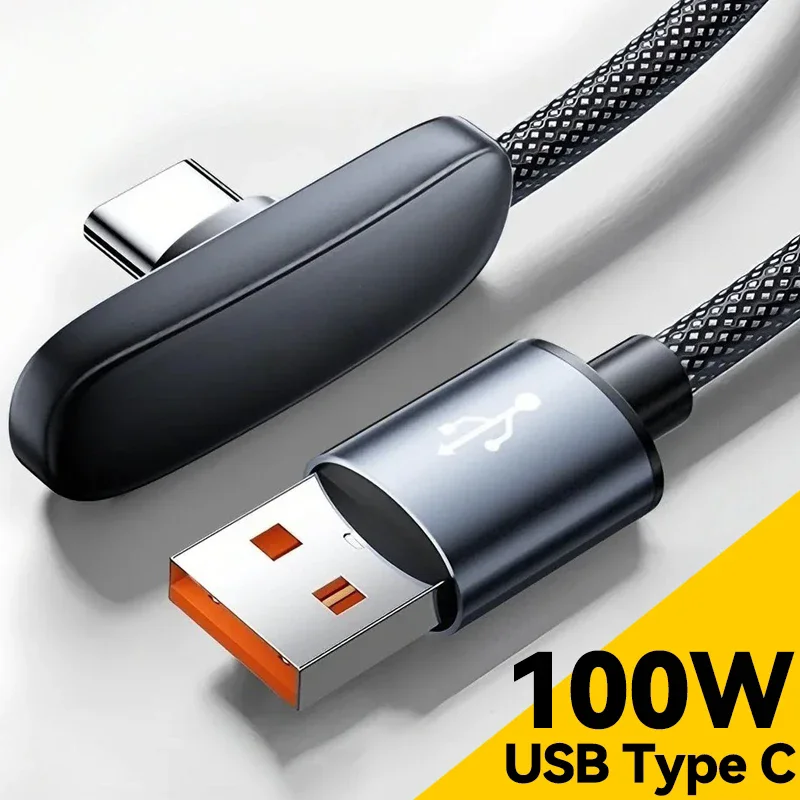 100W USB To Type C Fast Charging 90° Elbow Data Cable PD USB C Super Charging Game Cable for Samsung S23 S22 Huawei POCO Realme
