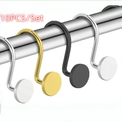 10pcs Shower Curtain Hooks Rings: Silver Round Button Design Heavy Metal Shower Curtain Rings for Bathroom - Modern Simple Deco