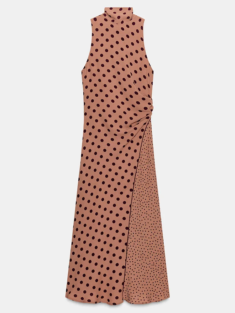 ชุดเดรสลายจุดผูกโบว์สไตล์หรูหราสำหรับผู้หญิง รุ่น ZA2025 คอลเลคชั่นฤดูหนาวใหม่ เสื้อผ้าแฟชั่นสำหรับสุภาพสตรี ชุดแสดงบนเวที