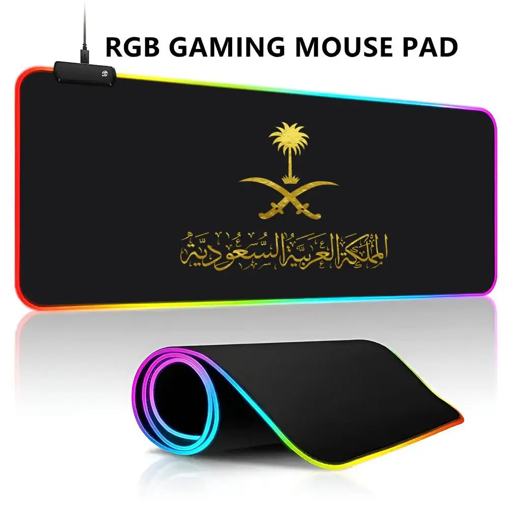 

Коврик для мыши с флагом Саудовской Аравии, RGB LED подсветка, игровой коврик для мыши, водонепроницаемый, большой, для геймеров, коврик для клавиатуры, для ПК, для стола
