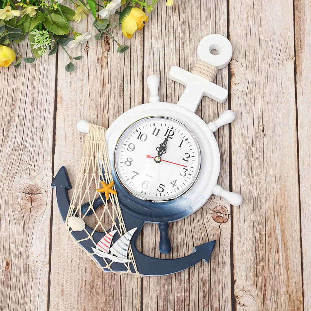 Mediterranean Style Hanging Clock Anchor Wall Creative Mute Household Plastic Home Decorative