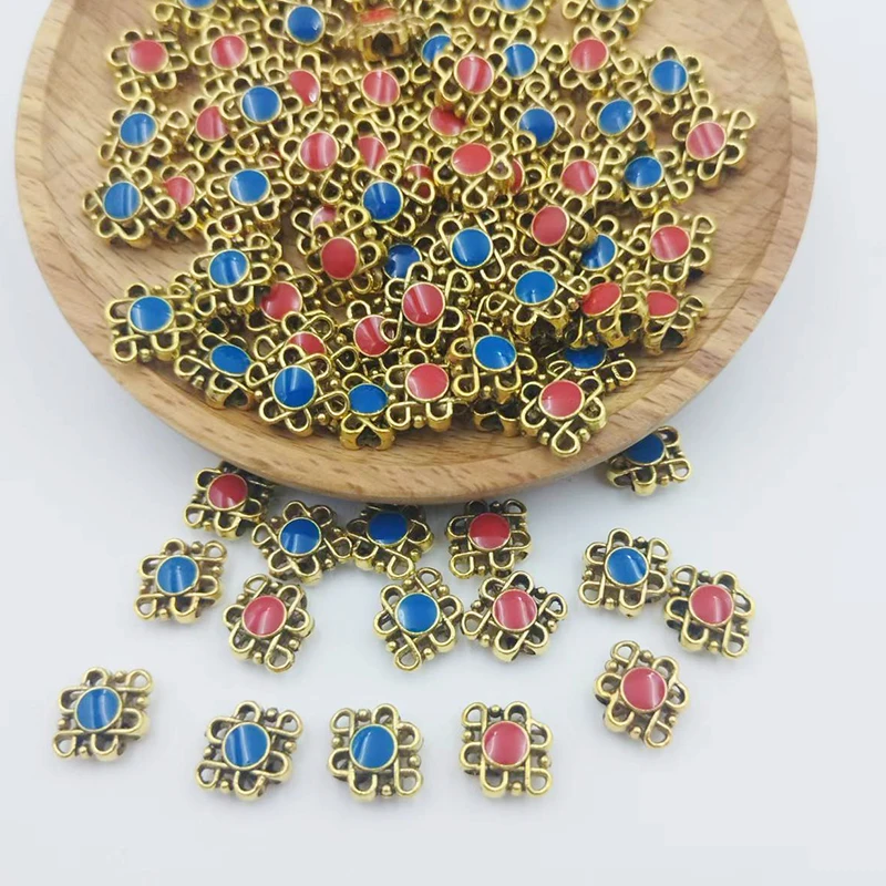 

10/20PCS Alloy Drip Oil Small Four Corners Antique Clothing DIY Bracelet Necklace Pendant Key Chain China Knot Accessories