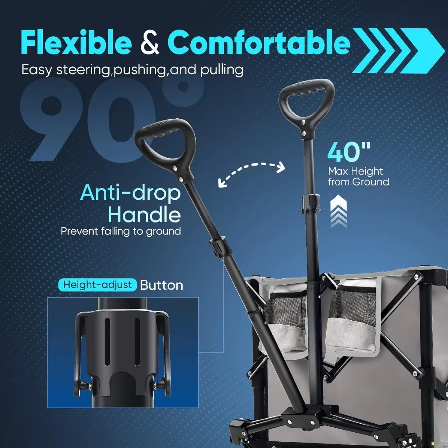 Collapsible Foldable Wagon with 330lbs Weight Capacity for Heavy Duty Outdoor Use Features Big AllTerrain Wheels and Integrated