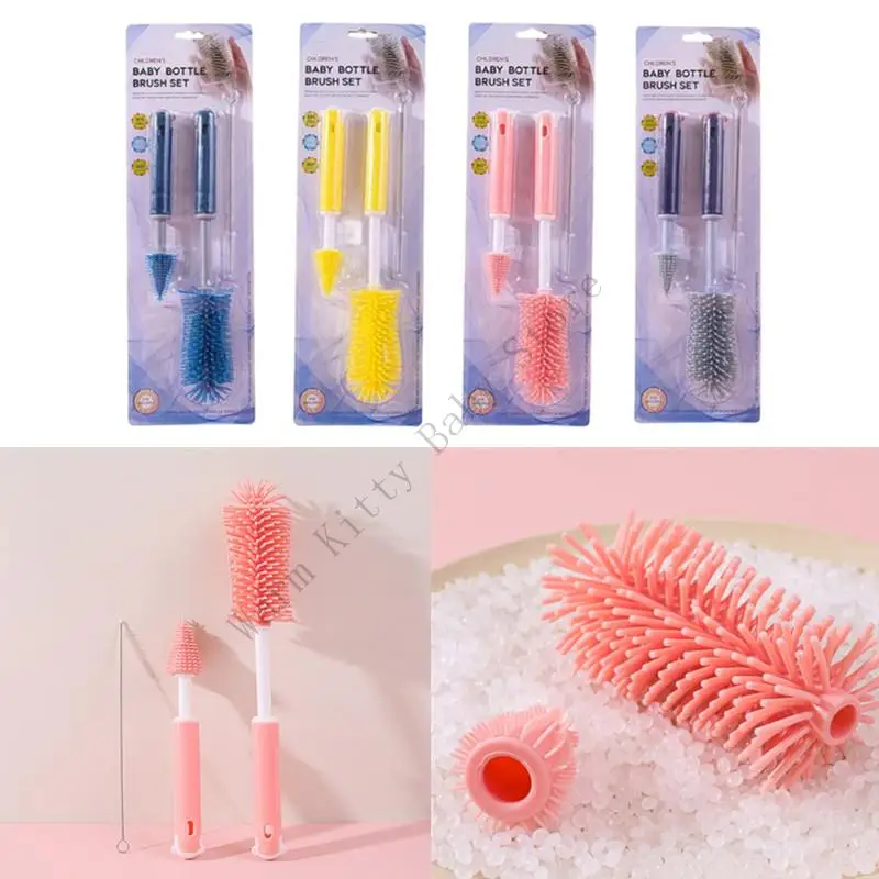 

3 PCs Soft Silicone Baby Bottle Brushes Long Handle Detachable Water Bottle Brush for Cleaning Straw Cup Lid Nipple Brush Set
